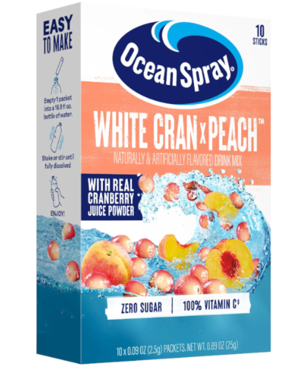 Ocean Spray White Cranberry & Peach Sugar Free Singles To Go 25g