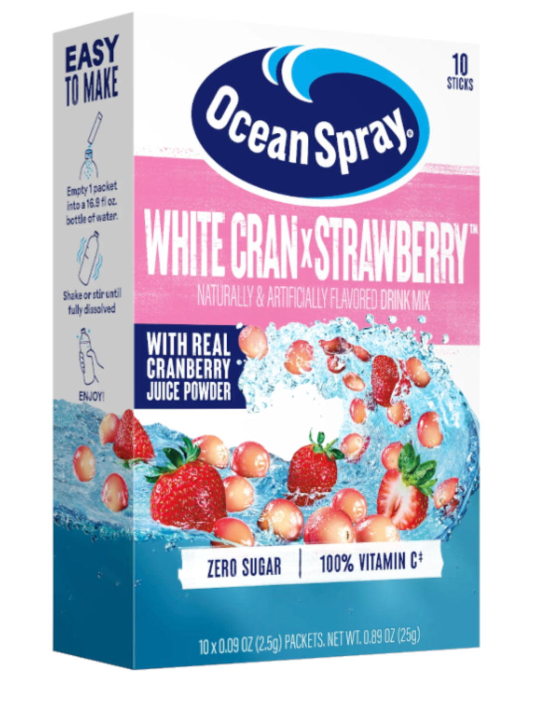 Ocean Spray White Cranberry & Strawberry Sugar Free Singles To Go 25g